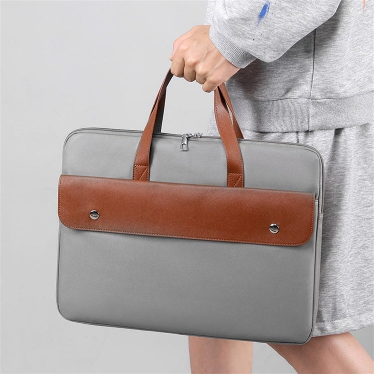 14 Inch Contrasting Color PU Leather Laptop Bag Computer Bag Briefcase Cover(Grey) - 14.1 inch by PMC Jewellery | Online Shopping South Africa | PMC Jewellery | Buy Now Pay Later Mobicred