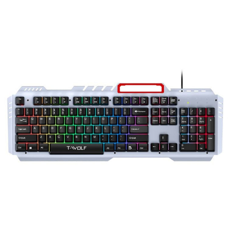 T-WOLF 130cm Line Length Cool Lighting Effect Metal Plate Gaming Wired Keyboard With Phone Holder(T16) - Wired Keyboard by T-WOLF | Online Shopping South Africa | PMC Jewellery | Buy Now Pay Later Mobicred