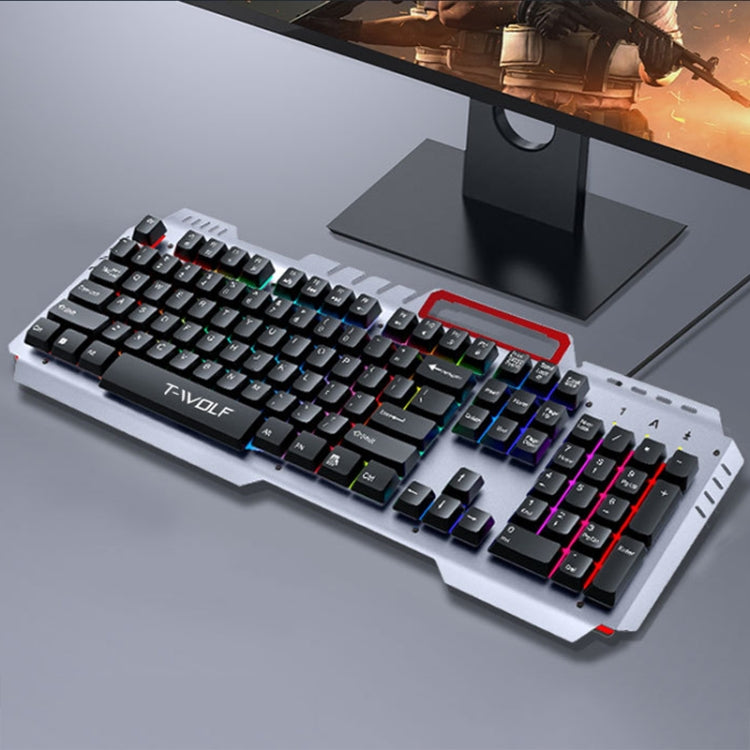 T-WOLF 130cm Line Length Cool Lighting Effect Metal Plate Gaming Wired Keyboard With Phone Holder(T16) - Wired Keyboard by T-WOLF | Online Shopping South Africa | PMC Jewellery | Buy Now Pay Later Mobicred