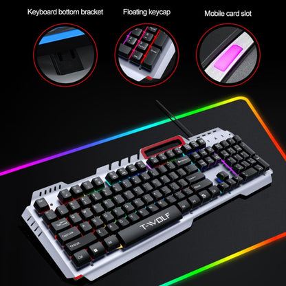 T-WOLF 130cm Line Length Cool Lighting Effect Metal Plate Gaming Wired Keyboard With Phone Holder(T16) - Wired Keyboard by T-WOLF | Online Shopping South Africa | PMC Jewellery | Buy Now Pay Later Mobicred