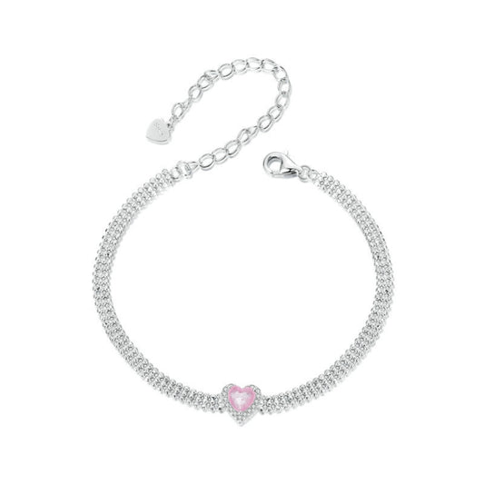 S925 Sterling Silver Plated White Gold Zirconia Ice Flower Love Bracelet(BSB167) - Bracelets by PMC Jewellery | Online Shopping South Africa | PMC Jewellery