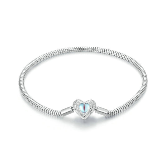 S925 Sterling Silver Plated White Gold Heart DIY Basic Bracelet, Length: 17cm - Bracelets by PMC Jewellery | Online Shopping South Africa | PMC Jewellery