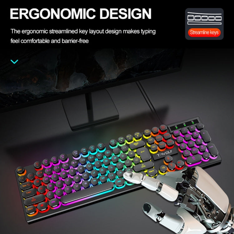 T-WOLF T80 104-Keys RGB Illuminated Office Game Wired Punk Retro Keyboard, Color: White - Wired Keyboard by T-WOLF | Online Shopping South Africa | PMC Jewellery | Buy Now Pay Later Mobicred