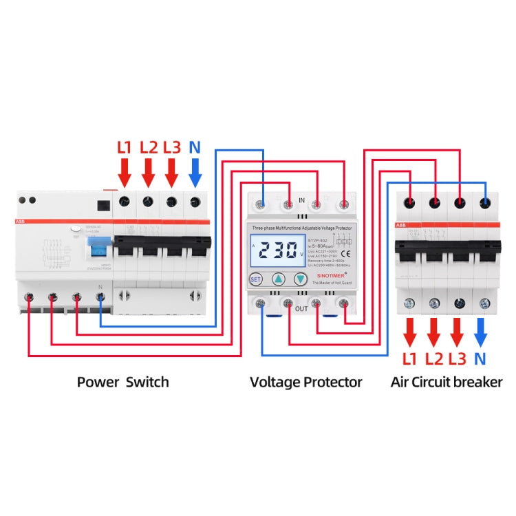 SINOTIMER STVP-932 40A 3-phase 380V LCD Self-resetting Adjustable Surge Voltage Protector - free shipping - PMC TechLife - Order now!