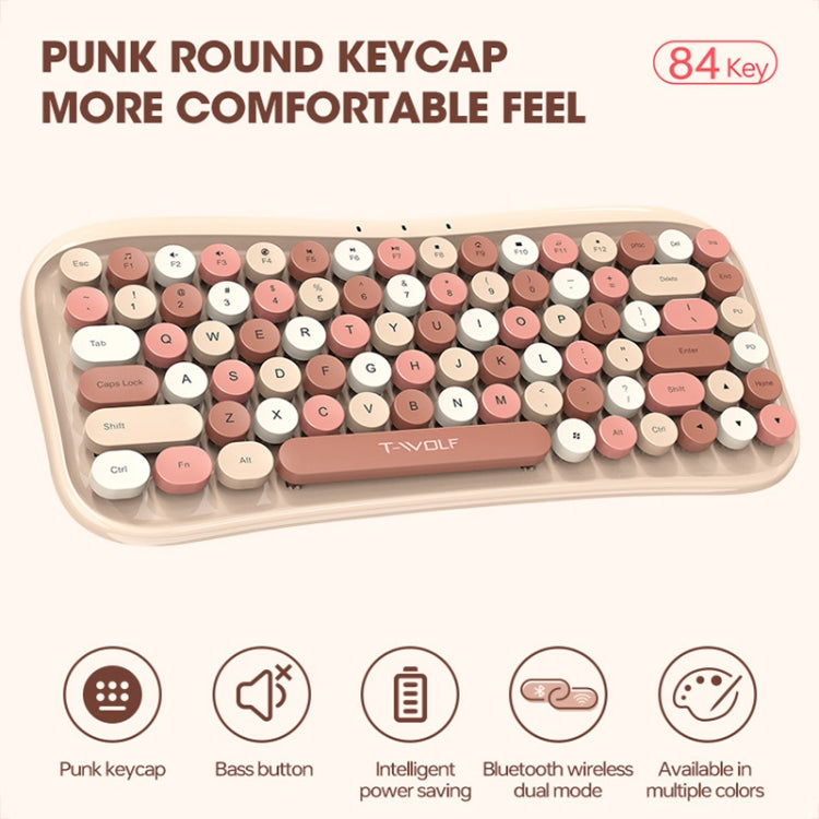 T-WOLF TF660 2.4G+5.0 Bluetooth Dual-Mode Retro Wireless Keyboard And Mouse Set(Milk Tea Color) - Wireless Keyboard by T-WOLF | Online Shopping South Africa | PMC Jewellery | Buy Now Pay Later Mobicred