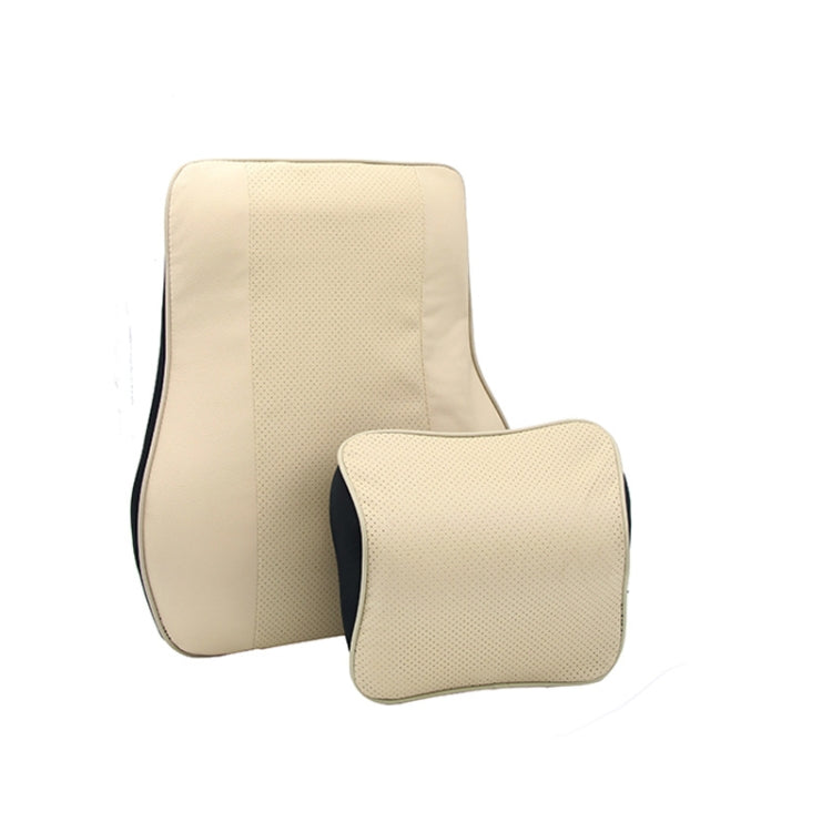 Leather Memory Foam All Season Car Seat Neck Support Cushion Headrest+Waist Pad(Beige) - Seat Accessories by PMC Jewellery | Online Shopping South Africa | PMC Jewellery | Buy Now Pay Later Mobicred