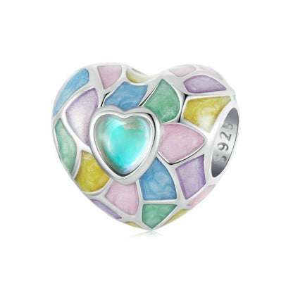 S925 Sterling Silver Platinum Plated Neon Color Love Heart-Shaped DIY Beads(SCC2708) - Jewelry Accessories by PMC Jewellery | Online Shopping South Africa | PMC Jewellery