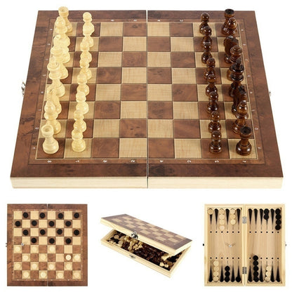 44 x 44cm 3 In 1 Wooden Chess Set Foldable Chess Board For Kids Adults - Table Games by PMC Jewellery | Online Shopping South Africa | PMC Jewellery | Buy Now Pay Later Mobicred