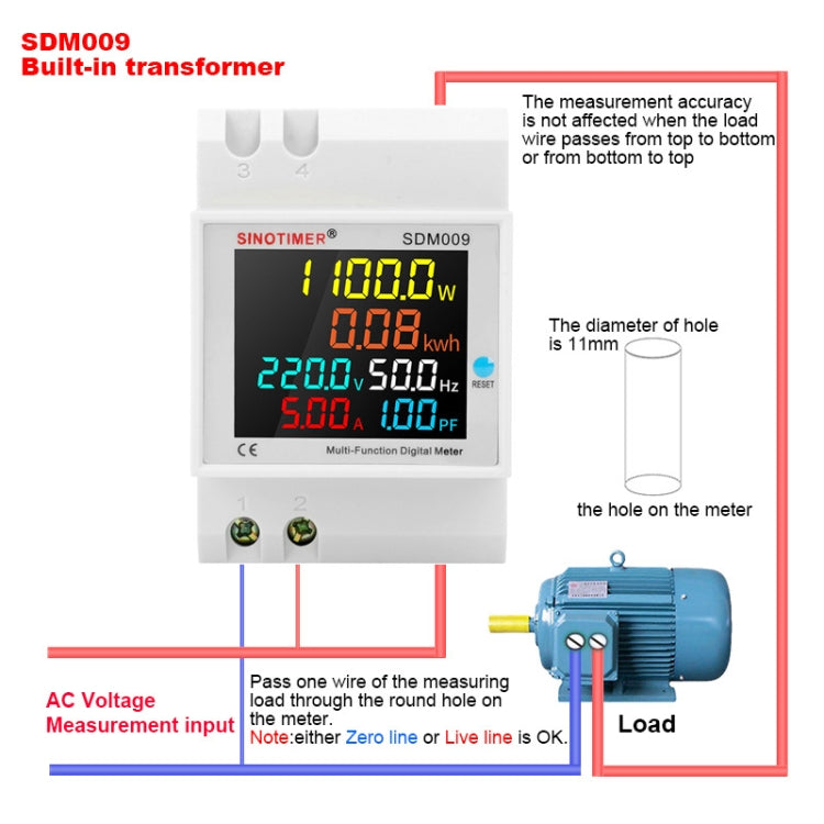 SINOTIMER SDM009 Din Rail Single-Phase Voltage Current Frequency Power Factor Electricity Multifunctional Meter, Model: AC40-300V Built-In - free shipping - PMC TechLife - Order now!