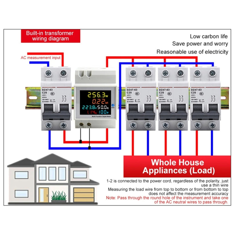 SINOTIMER SDM009 Din Rail Single-Phase Voltage Current Frequency Power Factor Electricity Multifunctional Meter, Model: AC40-300V Built-In - free shipping - PMC TechLife - Order now!