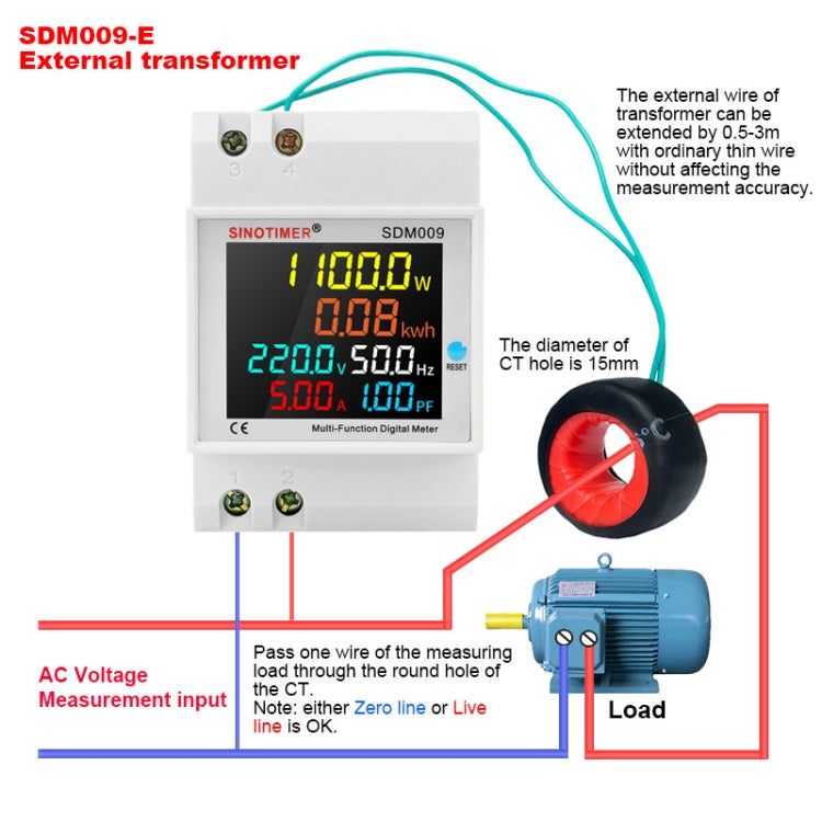 SINOTIMER SDM009 Din Rail Single-Phase Voltage Current Frequency Power Factor Electricity Multifunctional Meter, Model: AC250-450V External - Current & Voltage Tester by SINOTIMER | Online Shopping South Africa | PMC Jewellery | Buy Now Pay Later Mobicred