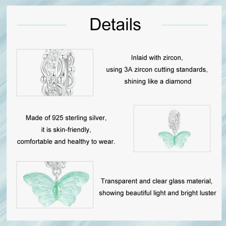 S925 Sterling Silver Platinum Plated Zircon Butterfly Glass DIY Pendant(SCC2712) - Jewelry Accessories by PMC Jewellery | Online Shopping South Africa | PMC Jewellery