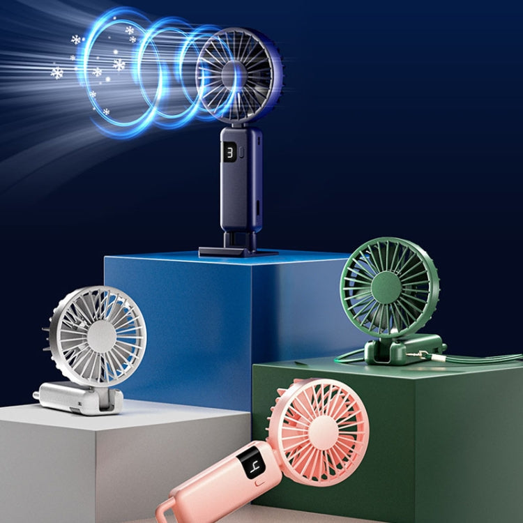 Portable Digital Display Hanging Neck Mute Small Fan USB Charging Handheld Foldable Fan(Blue) - Electric Fans by PMC TechLife | Online Shopping South Africa | PMC TechLife | Buy Now Pay Later Mobicred