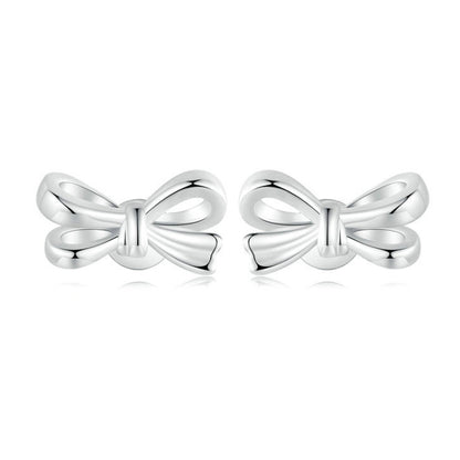 S925 Sterling Silver Bow Women Earrings(SCE1707) - Stud Earrings & Earrings by PMC Jewellery | Online Shopping South Africa | PMC Jewellery