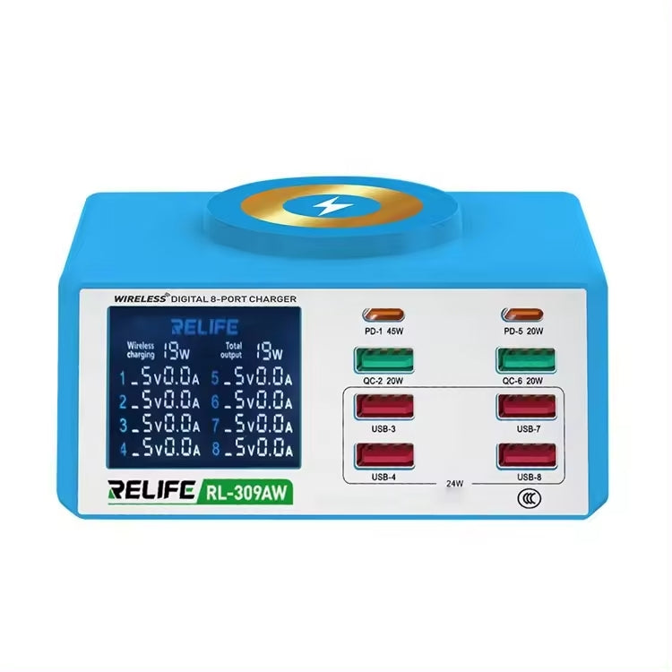 RELIFE RL-309AW  QC3.0 PD Fast Wireless Charger With LCD Display 8 Ports(US Plug) - free shipping - PMC TechLife - Order now!