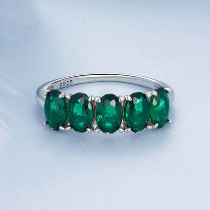 S925 Sterling Silver Luxury Alphabet Green Zirconia Women Ring, Size: No.8(BSR522) - Rings by PMC Jewellery | Online Shopping South Africa | PMC Jewellery