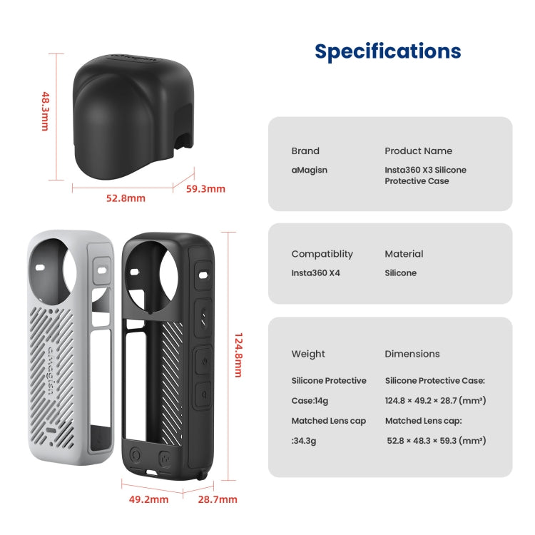 For Insta360 X4 AMagisn Silicone Protective Cover Body Case Black - free shipping - PMC TechLife - Order now!