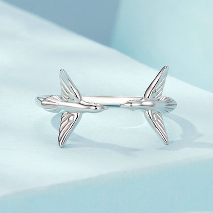 S925 Sterling Silver Platinum Plated Bird Opening Adjustable Ring(SCR1006-E) - Rings by PMC Jewellery | Online Shopping South Africa | PMC Jewellery