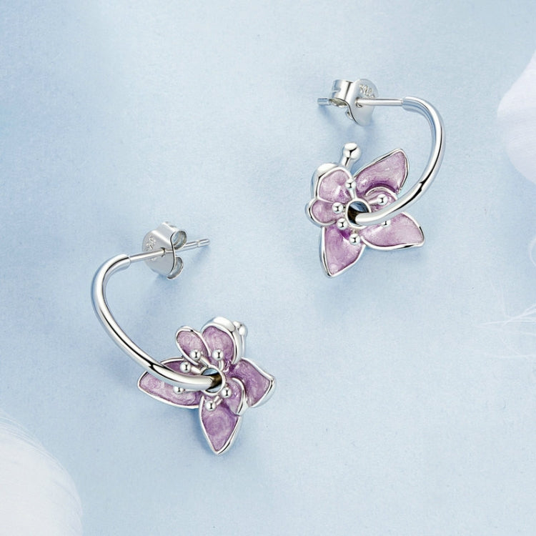 S925 Sterling Silver Platinum Plated Purple Flower Stud Earrings(BSE976) - Stud Earrings & Earrings by PMC Jewellery | Online Shopping South Africa | PMC Jewellery | Buy Now Pay Later Mobicred