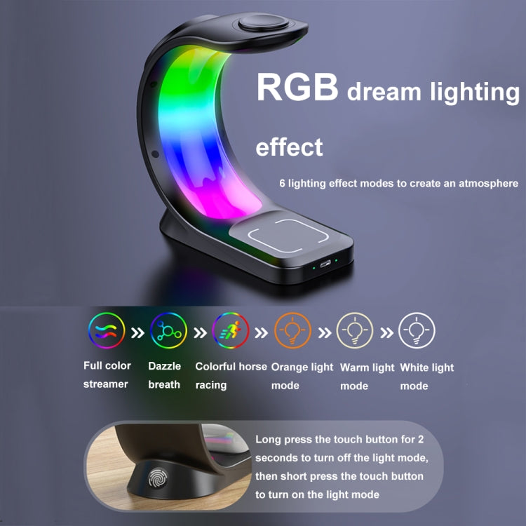 T17 3-in-1 RGB Atmosphere Light MagSafe Phone Watch Earphone Wireless Charger, Color: Black with EU Plug - Wireless Charger by PMC Jewellery | Online Shopping South Africa | PMC Jewellery | Buy Now Pay Later Mobicred