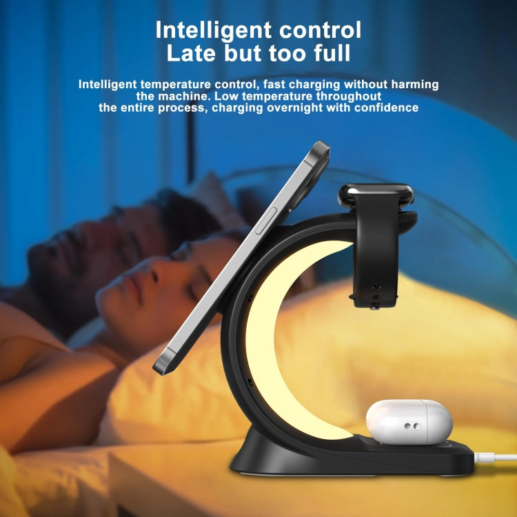 T17 3-in-1 RGB Atmosphere Light MagSafe Phone Watch Earphone Wireless Charger, Color: White with UK Plug - Wireless Charger by PMC Jewellery | Online Shopping South Africa | PMC Jewellery | Buy Now Pay Later Mobicred