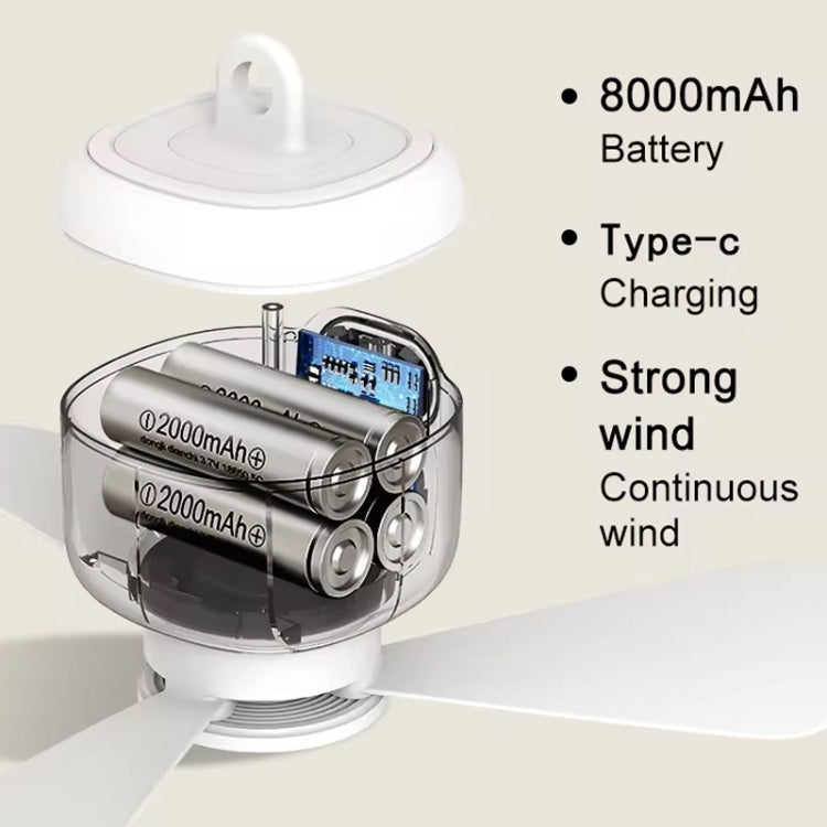 Mini Ceiling Fan Portable Camping Fan With Light &  Remote Built In 8000mAh Battery(White) - Electric Fans by PMC TechLife | Online Shopping South Africa | PMC TechLife | Buy Now Pay Later Mobicred