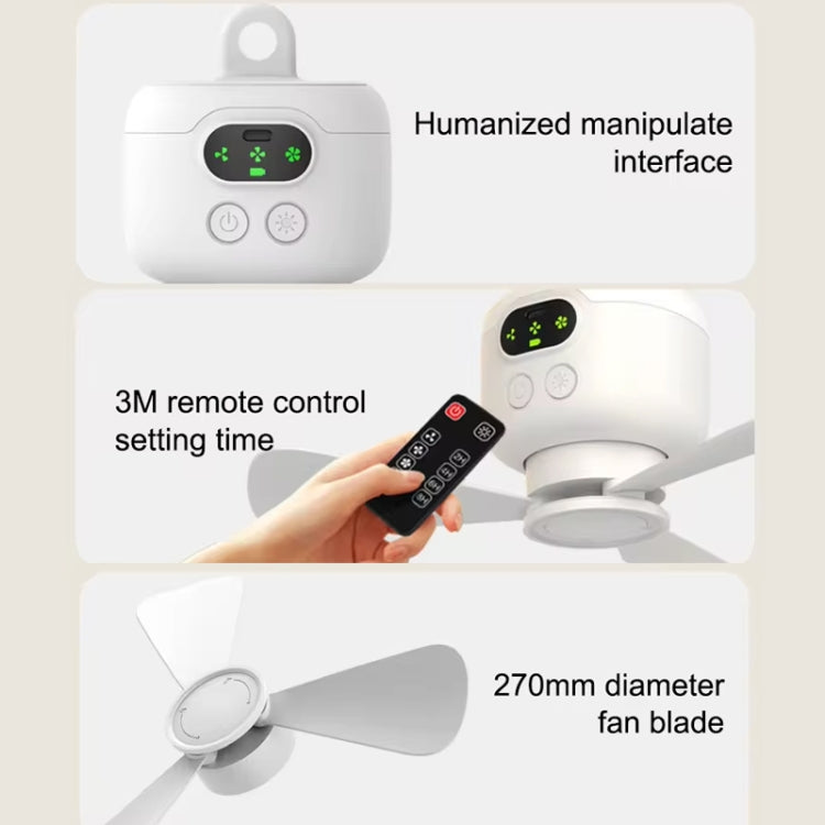 Mini Ceiling Fan Portable Camping Fan With Light &  Remote Built In 8000mAh Battery(White) - Electric Fans by PMC TechLife | Online Shopping South Africa | PMC TechLife | Buy Now Pay Later Mobicred