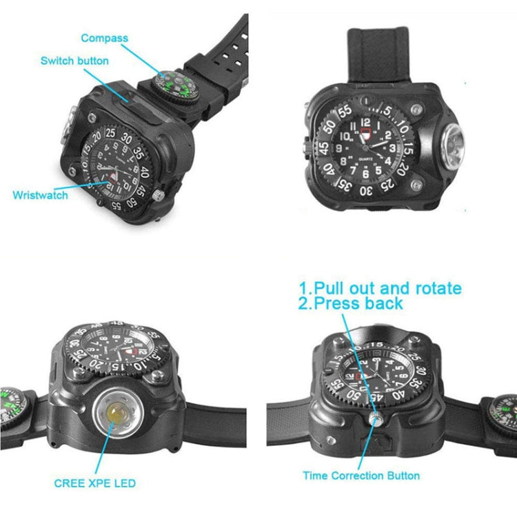 Outdoor LED Flashlight Wrist Watch With Compass Night Running Silicone Lighting Lamp(Black) - Sport Watches by PMC Jewellery | Online Shopping South Africa | PMC Jewellery | Buy Now Pay Later Mobicred