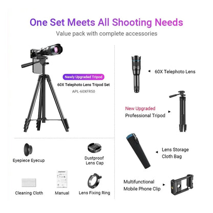 APEXEL 60X Smartphone Telescope Lens With Extendable Tripod Set - Telescope & Microscope by APEXEL | Online Shopping South Africa | PMC Jewellery | Buy Now Pay Later Mobicred