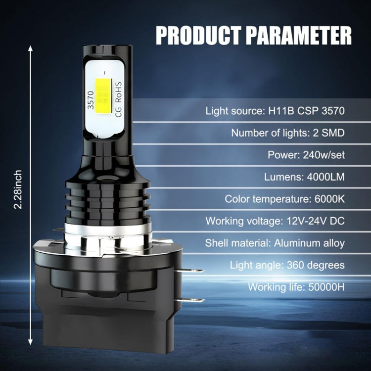 2pcs H11B 3570 2LED 80W Car Headlight Bulbs High Bright Fog Lights(White) - Fog / Driving Lights by PMC TechLife | Online Shopping South Africa | PMC TechLife | Buy Now Pay Later Mobicred