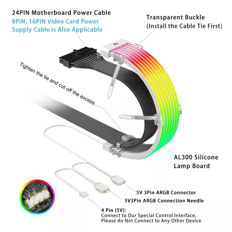 AOSOR AL300 Computer Glow Line ARGB Neon Cable Motherboard Chassis Light Strip Light Board Decoration(White) - PCIE Cable by AOSOR | Online Shopping South Africa | PMC Jewellery | Buy Now Pay Later Mobicred