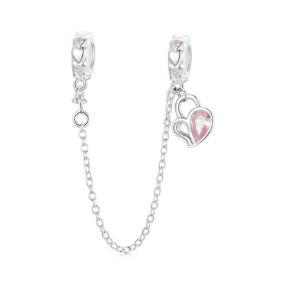 S925 Sterling Silver Valentine Heart Lock Silicone Safety Chain DIY Beading(BSC975) - Jewelry Accessories by PMC Jewellery | Online Shopping South Africa | PMC Jewellery | Buy Now Pay Later Mobicred