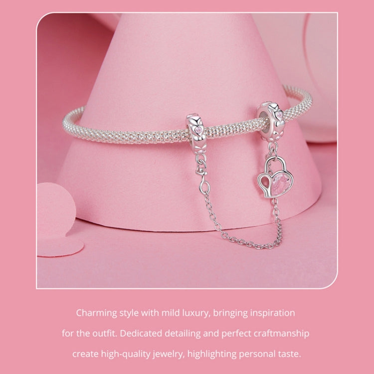 S925 Sterling Silver Valentine Heart Lock Silicone Safety Chain DIY Beading(BSC975) - Jewelry Accessories by PMC Jewellery | Online Shopping South Africa | PMC Jewellery | Buy Now Pay Later Mobicred