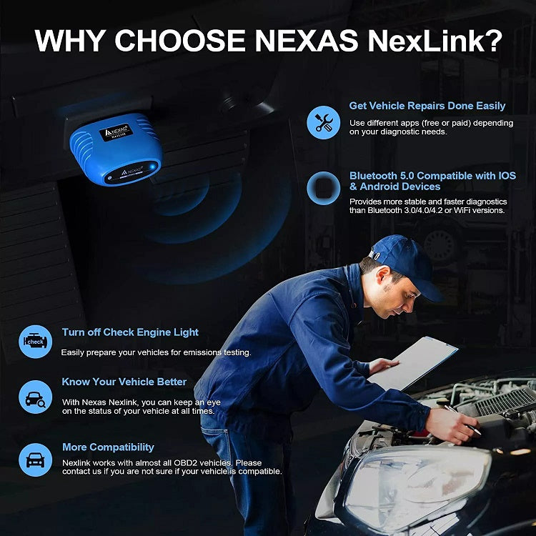 Nexas Bluetooth 5.0 OBD2 Diagnostic Scanner For IOS/Android - free shipping - PMC TechLife - Order now!