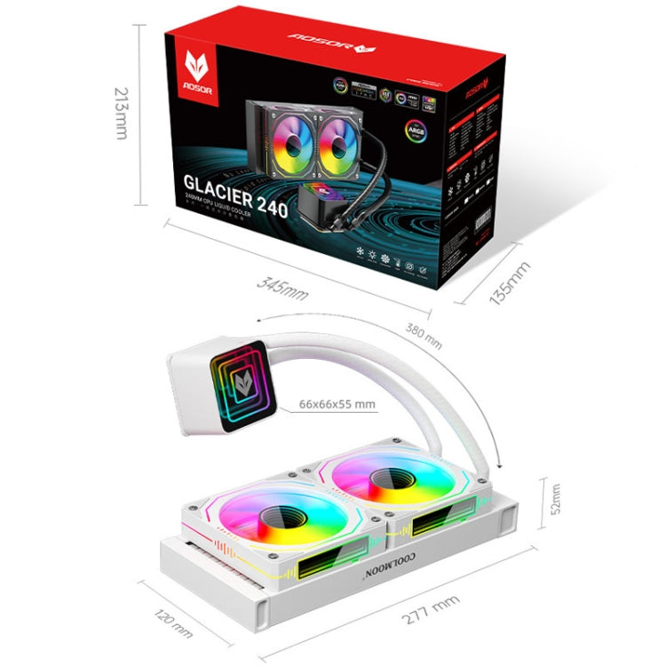 COOLMOON Glacier 240 Water Cooling Radiator Desktop ARGB Multi-Platform Integrated Lens CPU Water Cooling Fan, Color: Black - Fan Cooling by COOLMOON | Online Shopping South Africa | PMC Jewellery | Buy Now Pay Later Mobicred