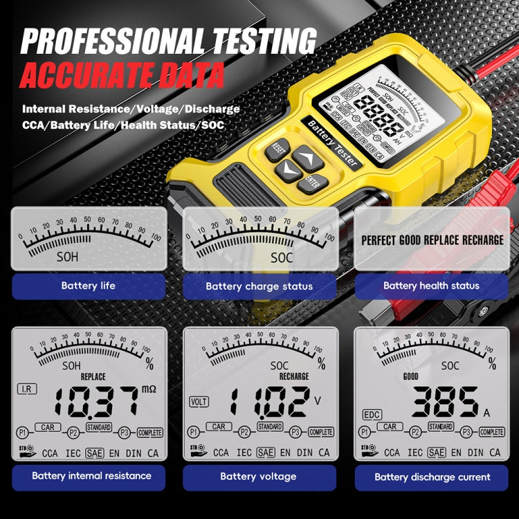 FOXSUR 12V/24V Automotive Lead-acid Battery Internal Resistance Rapid Analyzer(Yellow) - Electronic Test by FOXSUR | Online Shopping South Africa | PMC TechLife | Buy Now Pay Later Mobicred