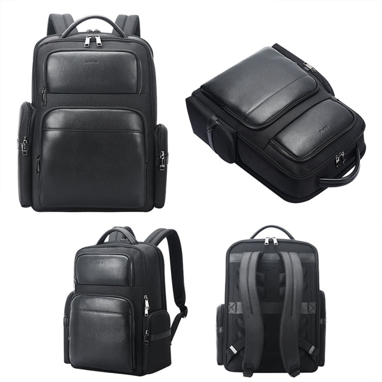 Bopai 61-125031 Large-capacity First-layer Cowhide Business Laptop Backpack With USB+Type-C Port(Black) - Backpack by Bopai | Online Shopping South Africa | PMC Jewellery | Buy Now Pay Later Mobicred