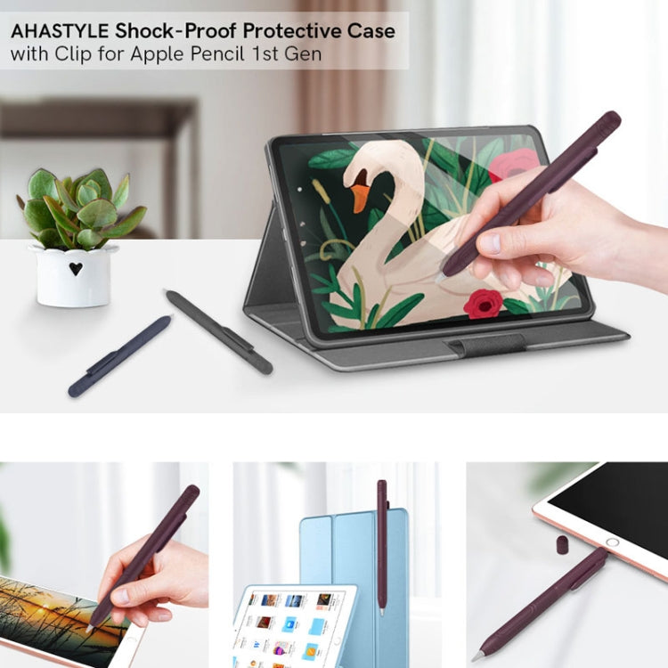 For Apple Pencil 1 AhaStyle PT141 Triple Defense Pen Clip Silicone Protective Case(Wine Red) - Pencil Accessories by AhaStyle | Online Shopping South Africa | PMC Jewellery | Buy Now Pay Later Mobicred