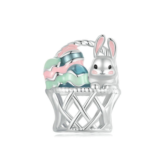 S925 Sterling Silver Easter Basket Egg Rabbit DIY Beads(BSC997) - Jewelry Accessories by PMC Jewellery | Online Shopping South Africa | PMC Jewellery | Buy Now Pay Later Mobicred