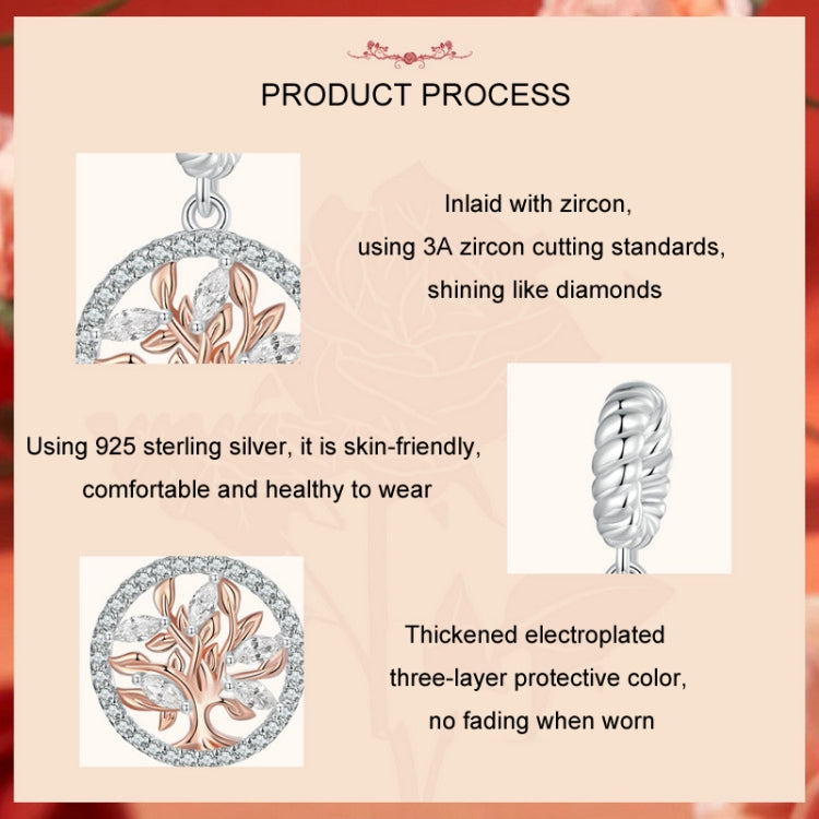 S925 Sterling Silver Rose Gold Tree Of Life Pendant DIY Beads(BSC1007) - Jewelry Accessories by PMC Jewellery | Online Shopping South Africa | PMC Jewellery | Buy Now Pay Later Mobicred