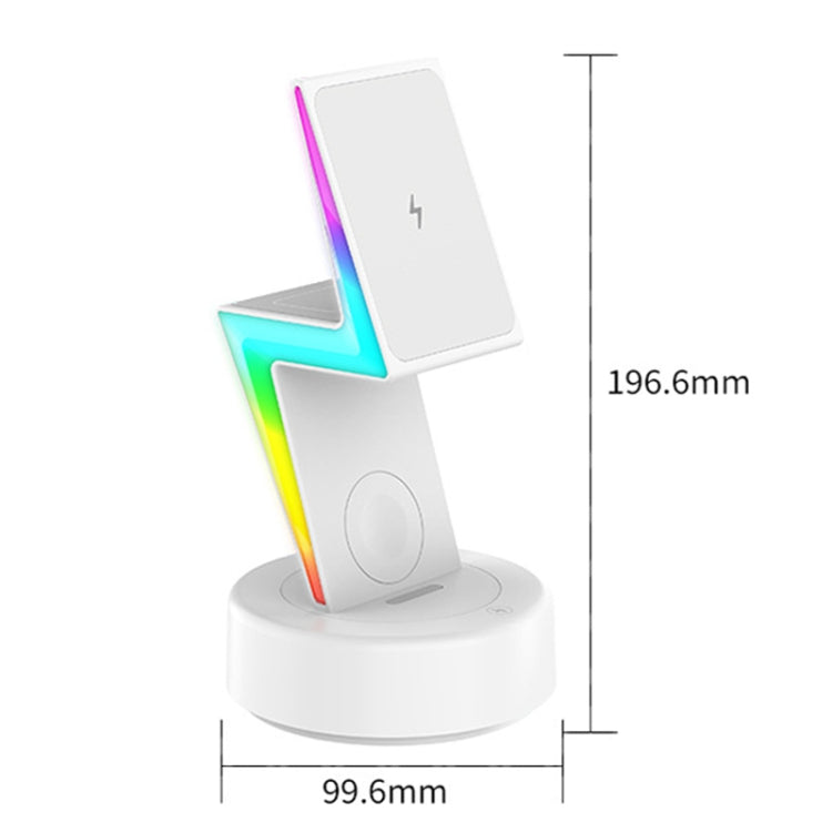 For Apple Series 3 In 1 RGB Light Magsafe Magnetic Mobile Phone Holder Wireless Charger(White) - Wireless Charger by PMC Jewellery | Online Shopping South Africa | PMC Jewellery | Buy Now Pay Later Mobicred