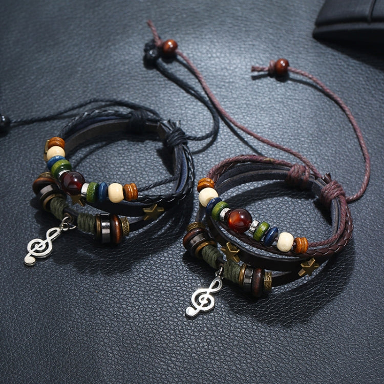 Simple Multi-Layer Beaded Leather Bracelet Personalized Musical Note Charm Bracelet(Brown) - Bracelets by PMC Jewellery | Online Shopping South Africa | PMC Jewellery | Buy Now Pay Later Mobicred