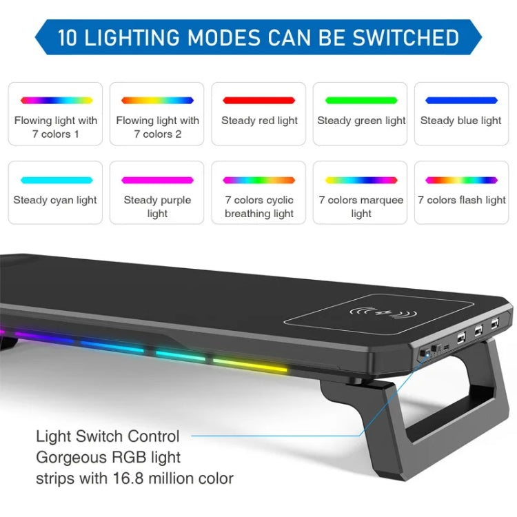 RGB Computer Monitor Stand Riser 3 USB 2.0 +1 Type-C Ports, Spec: Basic White - free shipping - PMC Jewellery - Order now!