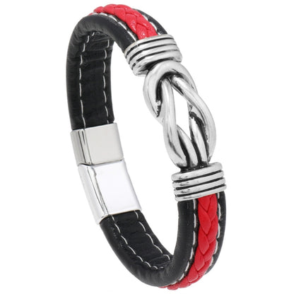 Simple Alloy Magnetic Clasp Leather Bracelet Personalized Braided Bracelet, Style: Black And Red 21cm - Bracelets by PMC Jewellery | Online Shopping South Africa | PMC Jewellery | Buy Now Pay Later Mobicred