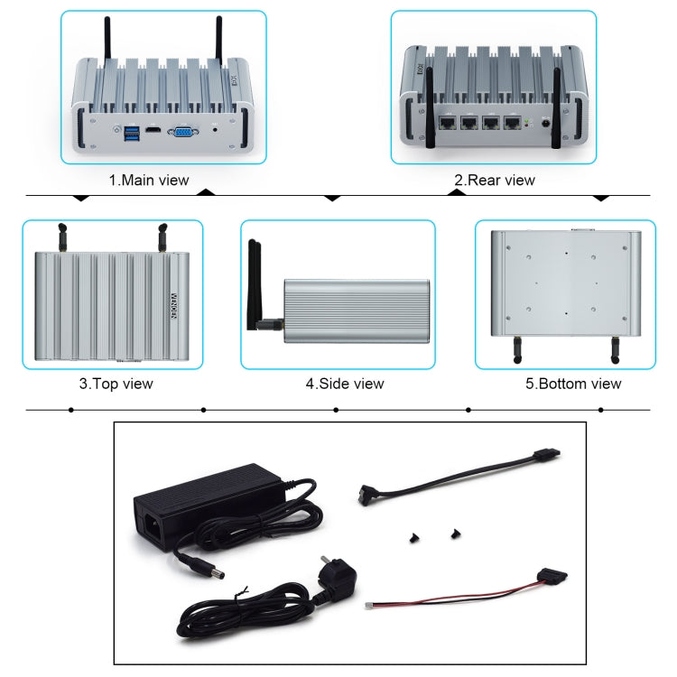 HYSTOU P09B-J4125-4L 8GB DDR4+128GB SSD Industrial Computer Soft Route From 2.5G Multi -Network HTPC Server Mini Console(With UK Adapter) - free shipping - PMc TechLife - Order now!