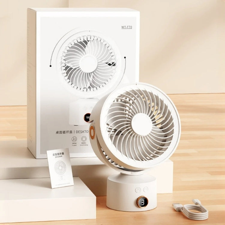 WT-F70  Oscillating Desk Fan  3-Speed Digital  Display, 4-Hour Timer, Adjustable Tilt Angle, Built-In 4000 MAh Battery(White) - Electric Fans by PMC Jewellery | Online Shopping South Africa | PMC Jewellery | Buy Now Pay Later Mobicred