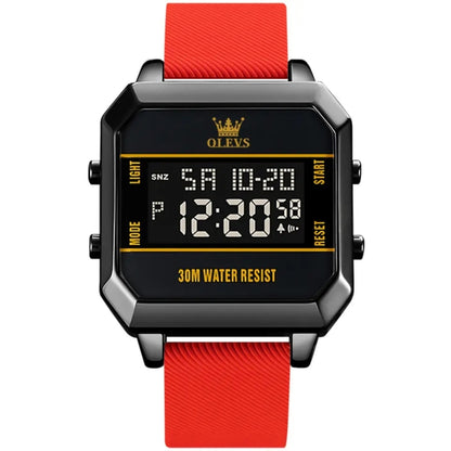 OLEVS 1103 Sports Multi-Function Square Intelligent Electronic Watch Waterproof Men Watch(Red) - Silicone Strap Watches by OLEVS | Online Shopping South Africa | PMC Jewellery | Buy Now Pay Later Mobicred