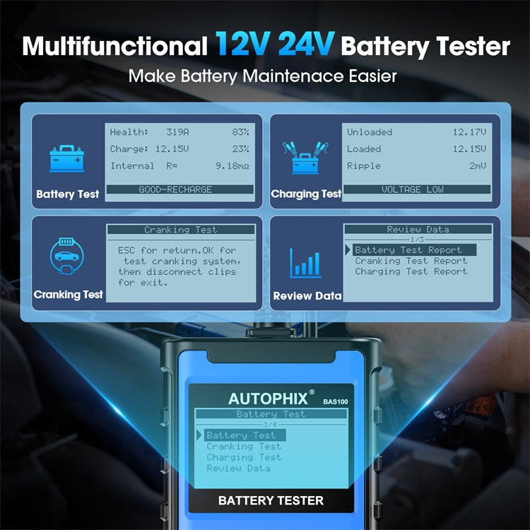 AUTOPHIX BAS100 12V / 24V 100-2000CCA Car Battery Test Analyzer - Electronic Test by AUTOPHIX | Online Shopping South Africa | PMC Jewellery | Buy Now Pay Later Mobicred