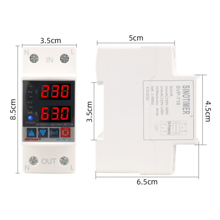 SINOTIMER SVP-718 63A Adjustable Self-resetting Intelligent Over-voltage and Under-voltage Protector 220V AC - free shipping - PMC TechLife - Order now!
