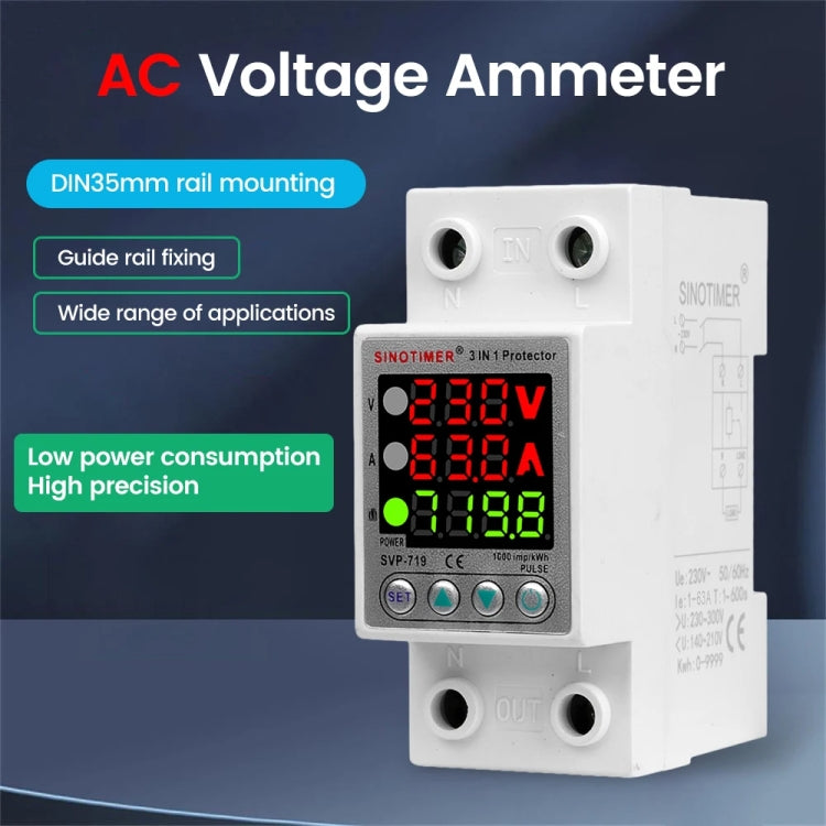 SINOTIMER SVP-719 40A_N Over Under Voltage Protector Electricity Usage Monitor Power Voltmeter - Other Tester Tool by SINOTIMER | Online Shopping South Africa | PMC Jewellery | Buy Now Pay Later Mobicred